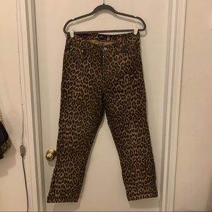 Zara High Rise Straight Leg Leopard Jean